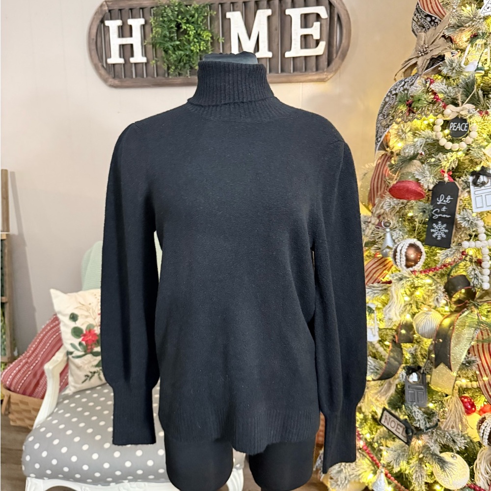 J. Crew • Black Knit Wool Blend Turtleneck